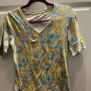 Jones New York Paisley V-Neck Top - Blue and Yellow